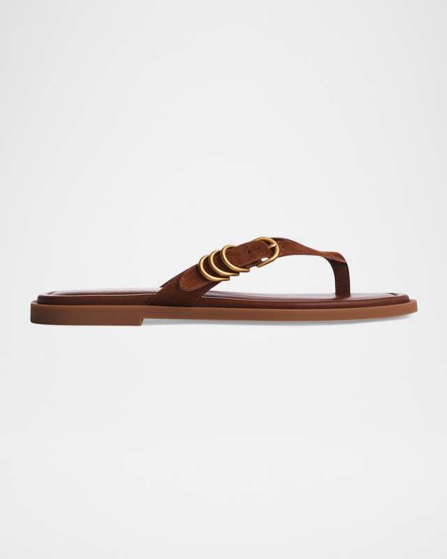 Gia Suede Buckle Thong Sandals